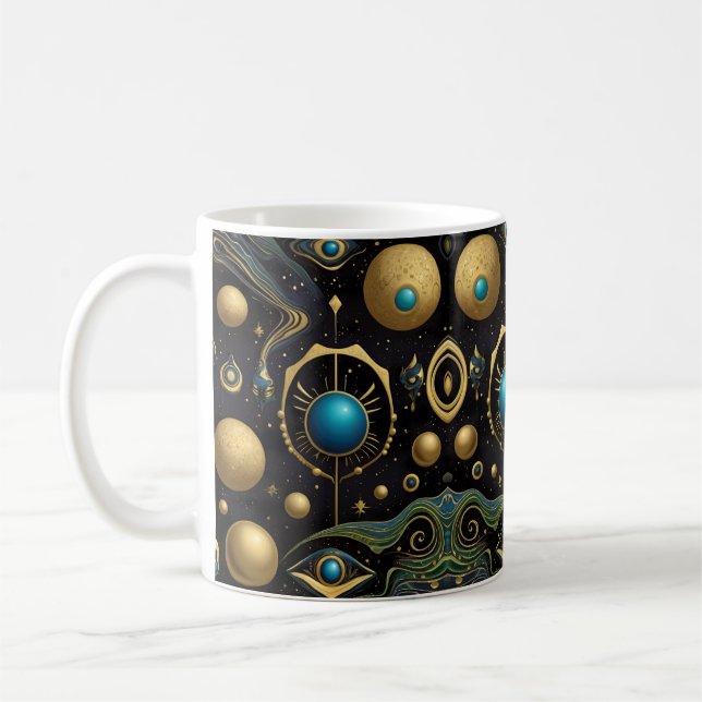 Aztec Stellar Symmetry: Cosmic Pattern Coffee Mug (Left)