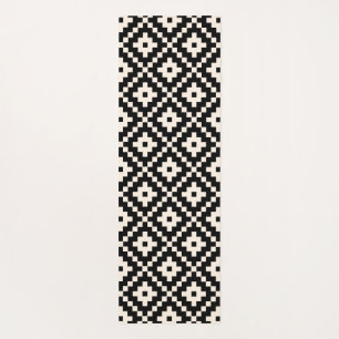 Aztec Style Block Print Black+Cream Big Pattern Yoga Mat