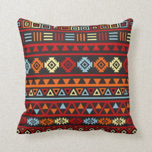 Aztec Style (Large) Ptn - Orange Yellow Red & Blk Throw Pillow