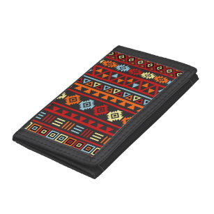 Aztec Style (Large) Ptn - Orange Yellow Red & Blk Trifold Wallet