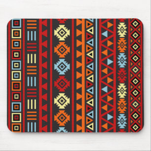 Aztec Style Lg (v) Ptn - Orange Yellow Red & Blk Mouse Pad
