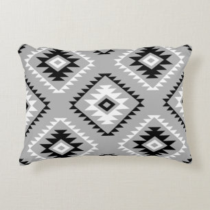 Aztec Style Motif Big Pattern Black White Gray Accent Pillow