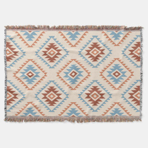 Aztec Style Motif Big Pattern Blue Crm Terracottas Throw Blanket