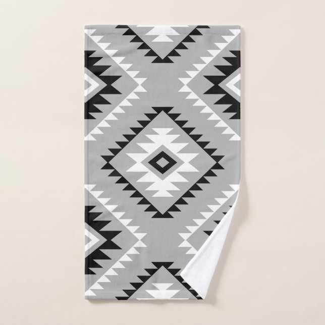 Aztec Style Motif Lg Motif noir blanc gris (Serviette à main)