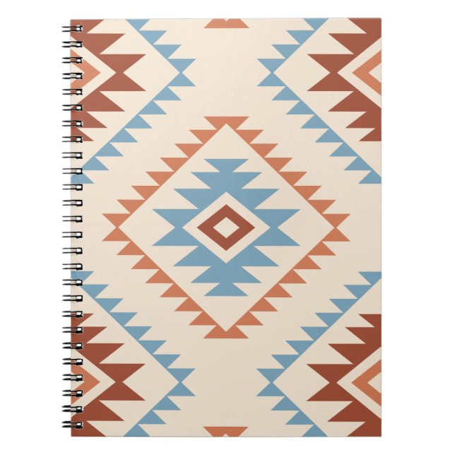 Aztec Style Motif Lg Pattern Blue Crm Terracottas Notebook (Front)
