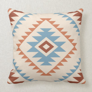 Aztec Style Motif Lg Pattern Blue Crm Terracottas Throw Pillow