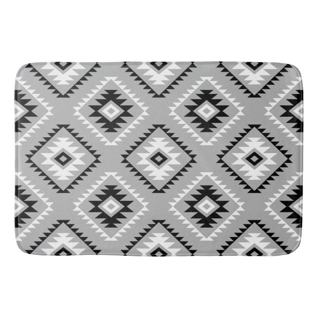 Aztec Style Motif Pattern Black White Grey Bath Mat (Front)