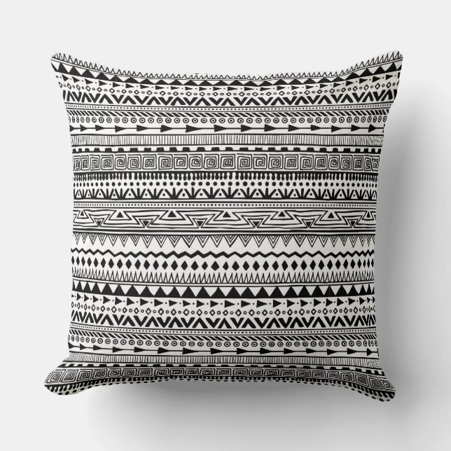 Aztec style pattern black white pattern throw pillow (Front)