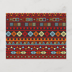 Aztec Style Pattern - Orange Yellow Blue Red & Blk Postcard