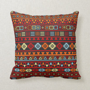 Aztec Style Pattern - Orange Yellow Blue Red & Blk Throw Pillow