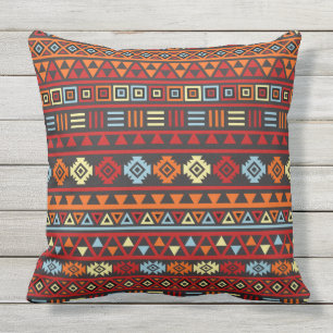 Aztec Style Pattern - Orange Yellow Blue Red & Blk Throw Pillow