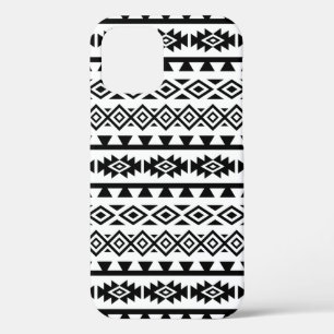 Aztec Stylized Big Pattern II Black on White iPhone 12 Case