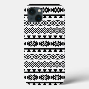 Aztec Stylized Big Pattern II Black on White iPhone 13 Case