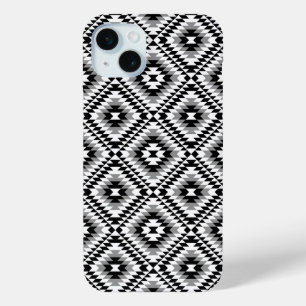 Aztec Stylized BW+Grey Symbol Pattern iPhone 15 Mini Case