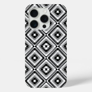 Aztec Stylized BW+Grey Symbol Pattern iPhone 15 Pro Case