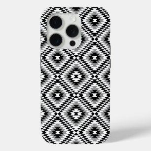 Aztec Stylized BW+Grey Symbol Pattern iPhone 15 Pro Case