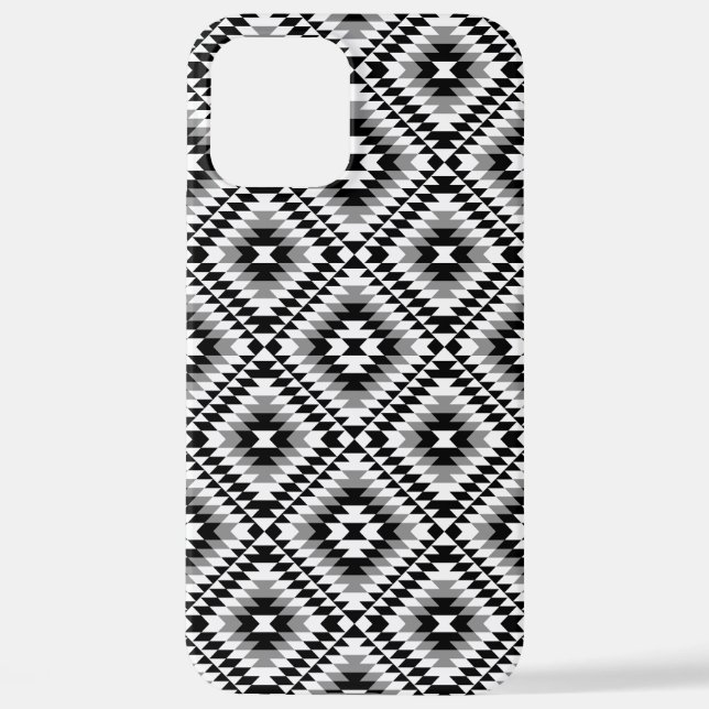 Aztec Stylized BW+Grey Symbol Pattern iPhone Case (Back)
