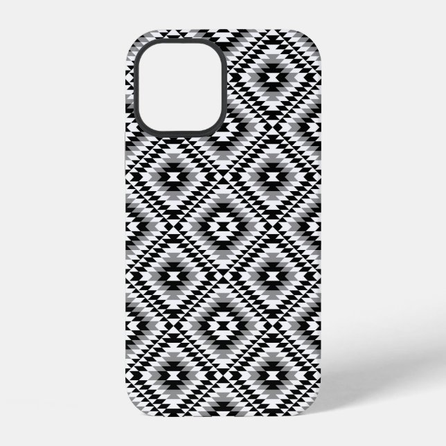 Aztec Stylized BW+Grey Symbol Pattern iPhone Case (Back)