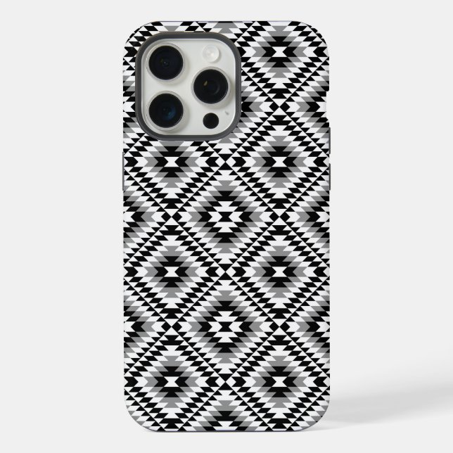 Aztec Stylized BW+Grey Symbol Pattern iPhone Case (Back)