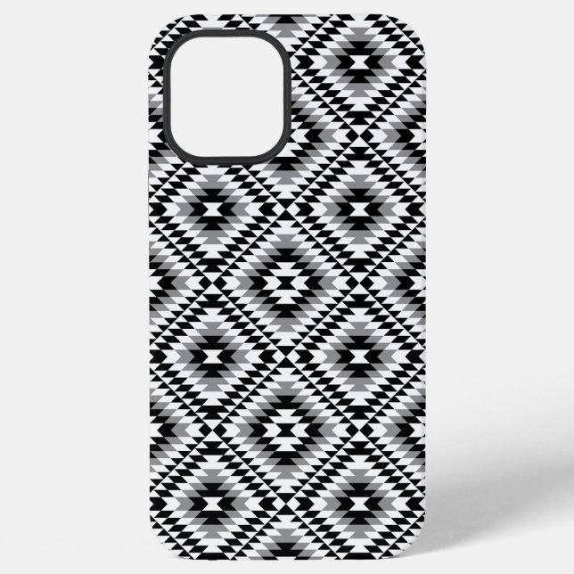 Aztec Stylized BW+Grey Symbol Pattern iPhone Case (Back)
