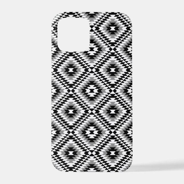 Aztec Stylized BW+Grey Symbol Pattern iPhone Case (Back)