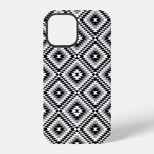 Aztec Stylized BW+Grey Symbol Pattern iPhone Case (Back)