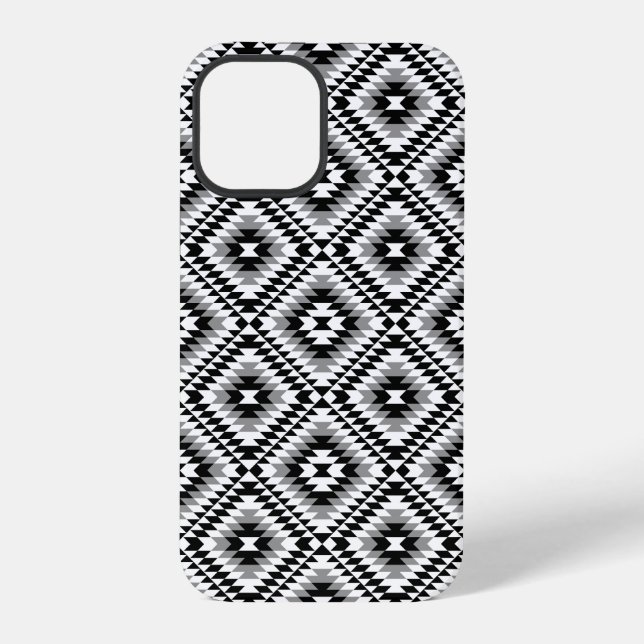 Aztec Stylized BW+Grey Symbol Pattern iPhone Case (Back)
