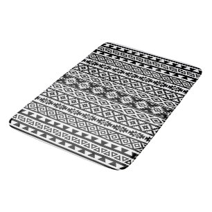 Aztec Stylized Pattern Black & White Bath Mat
