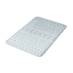 Aztec Stylized Pattern Duck Egg Blue & White Bath Mat