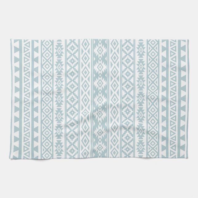 Aztec Stylized Pattern Duck Egg Blue & White Kitchen Towel (Horizontal)