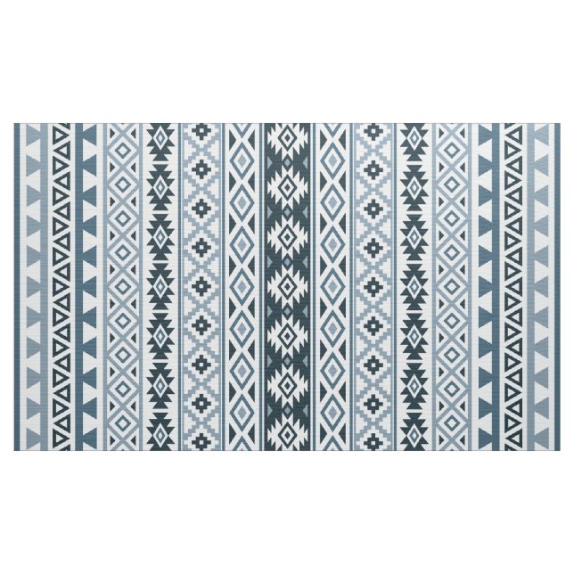 Aztec Stylized Pattern Grey-Blues & White Fabric (Yard)