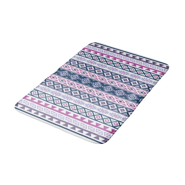 Aztec Stylized Pattern Pinks Purples Blues White Bath Mat (Angled)