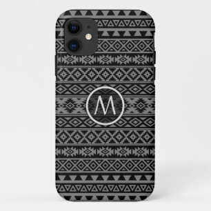 Aztec Stylized Ptn Blk & Grey I (Personalized) iPhone 11 Case