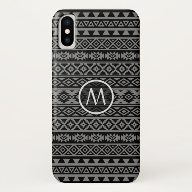 Aztec Stylized Ptn Blk & Grey I (Personalized) Case-Mate iPhone Case (Back)