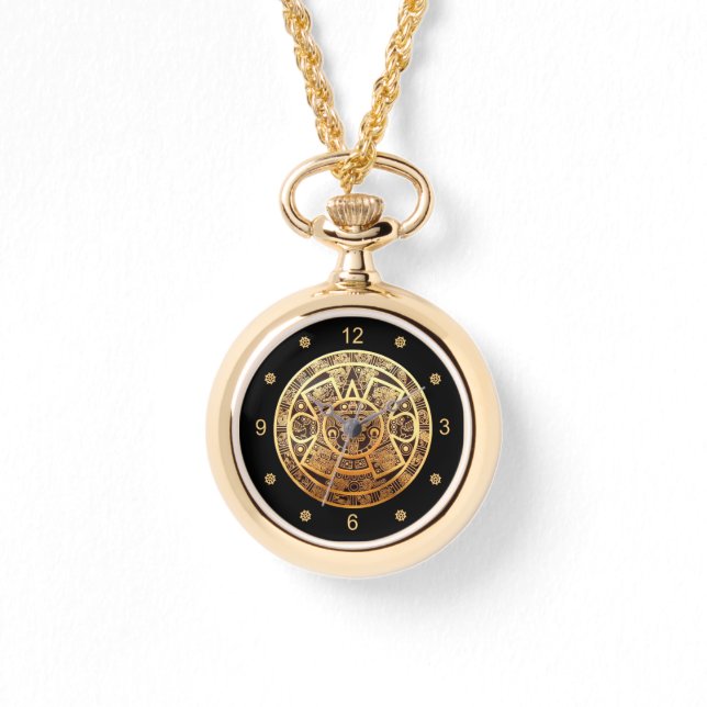 Aztec Sun Calendar ~ Gold & Black ~ Mexico ~ Watch (Front)