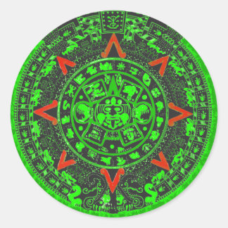 Aztec Sun Stone Green Design Classic Round Sticker