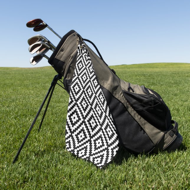 Aztec Symbol Block Pattern Black+White B Golf Towel (Green)