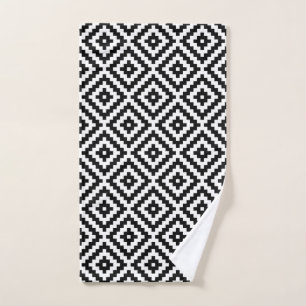 Aztec Symbol Block Pattern Black & White Hand Towel