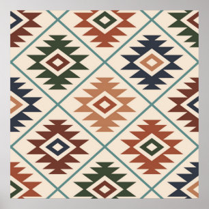 Aztec Symbol Stylized Big Pattern Colour Mix Poster