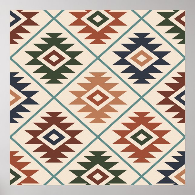 Aztec Symbol Stylized Big Pattern Colour Mix Poster (Front)