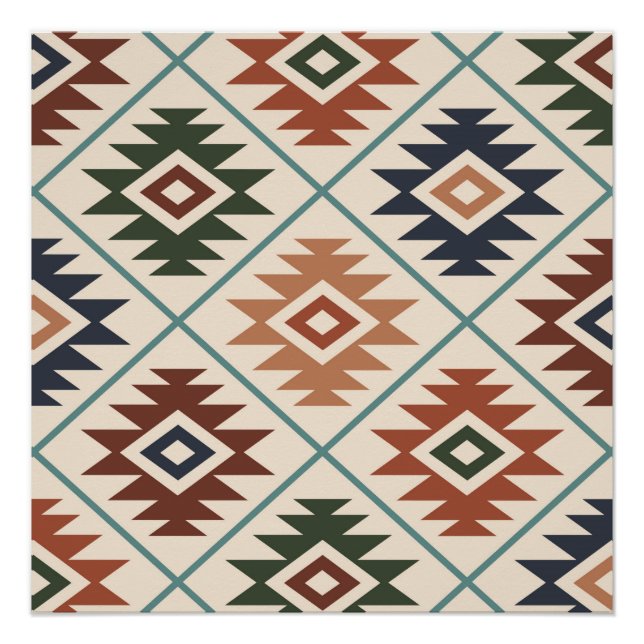 Aztec Symbol Stylized Big Pattern Colour Mix Poster (Front)