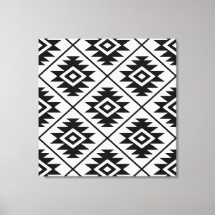 Aztec Symbol Stylized Big Ptn Black on White Canvas Print