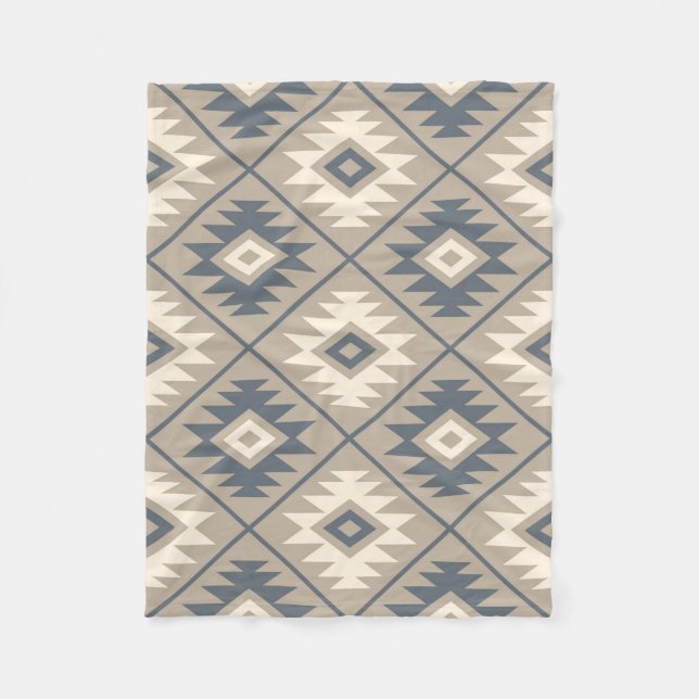Aztec Symbol Stylized Big Ptn Blue Cream Sand Fleece Blanket (Front)