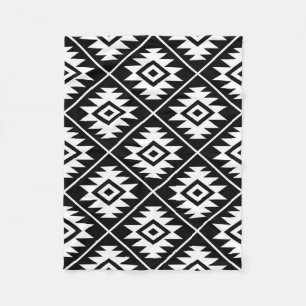 Aztec Symbol Stylized Big Ptn White on Black Fleece Blanket