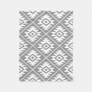 Aztec Symbol Stylized Big Ptn White on Grey Fleece Blanket
