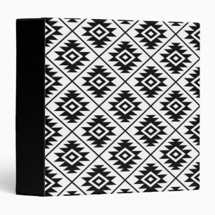 Aztec Symbol Stylized Pattern Black on White Binder