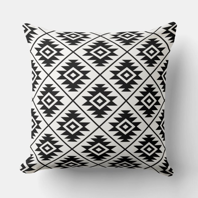 Aztec Symbol Stylized Pattern Black on White Throw Pillow (Front)