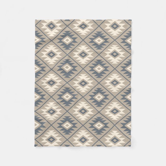 Aztec Symbol Stylized Pattern Blue Cream Sand Fleece Blanket (Front)