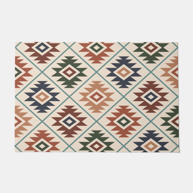 Aztec Symbol Stylized Pattern Colour Mix Doormat (Front)