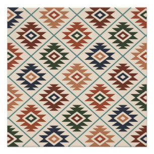 Aztec Symbol Stylized Pattern Colour Mix Poster